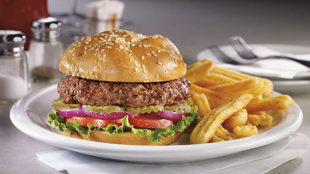 Family Burger Dinner  · Start with 4 hand-pressed 100% beef patties fresh brioche buns with plenty of lettuce, tomatoes, red onions, and pickles. Served with wavy-cut fries. Comes with a family sized fresh green salad and choice of dressing. 
Serves 4