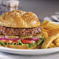 Classic Cheeseburger · Choice of American, Swiss or Cheddar cheese with lettuce, tomato, red onions and pickles on ...