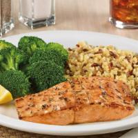 Wild Alaskan Salmon · A grilled Alaskan salmon fillet with a delicious blend of garlic and herbs. Served with two ...