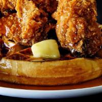 Chicken & Belgian Waffles · Topped With Side Od Maple Syrup