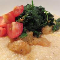 Shrimp & Grits · Grits Flavored With Vegan Butter & Cheese,  Add House Blend Of Seasons. 6 Large Shrimp