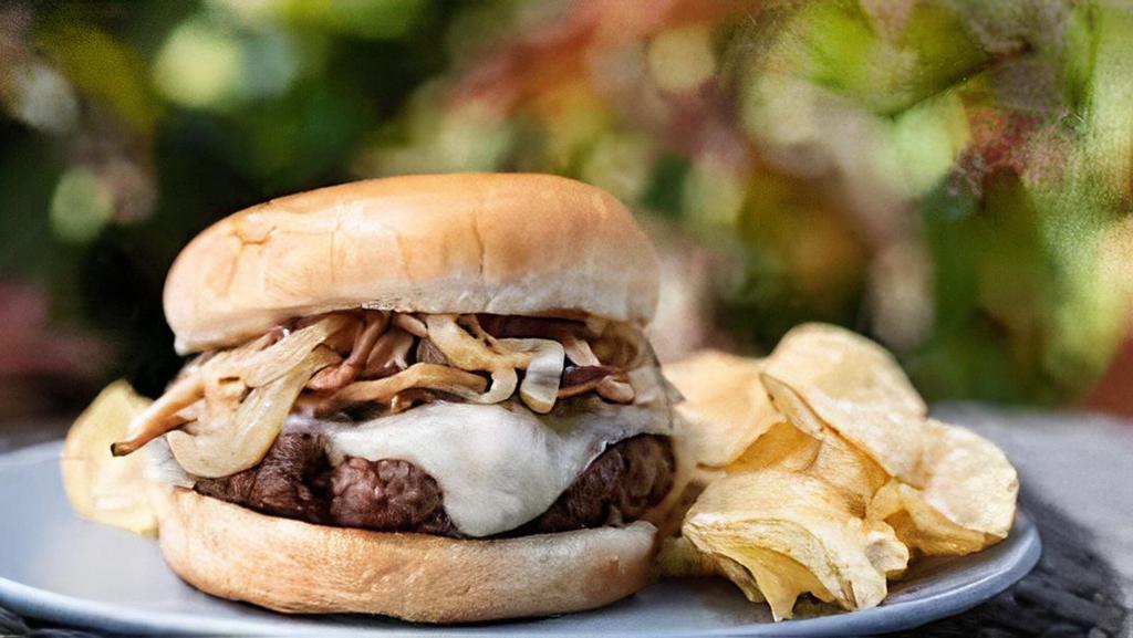 Smash Shroom Burger Combo · Smash burger with mushrooms, swiss cheese, and mayo. Comes with your choice of side.