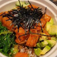 Chojang Slamon Poke Bowl · Salmon with sweet and sour Korean chili paste, sesame oil, seaweed salad, avocado, cucumber,...