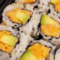 Spicy California Roll · Crab, avocado, cucumber, and spicy sauce.