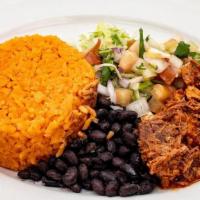 Al Pastor Mexican Bowl · Served with choice of Mexican or Cilantro white rice, choice of Vegan base Pinto, Black or R...