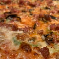 Hot Mamma - Roman Style · italian sausage, spicy tomato, green bell peppers, and cheese