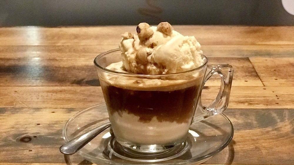 Affogato · Vanilla ice cream, one shot espresso, chocolate, and hazelnut.