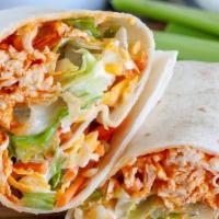 Buffalo Chicken Wrap · Chicken breast, tomato, onion, lettuce, and buffalo dressing. Served with bagels chips and p...