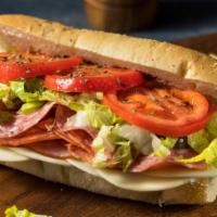 Zesty Salami & Provolone Hoagie · Salami, provolone, onions, lettuce, and tomatoes layered together in a submarine roll.