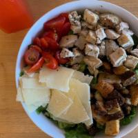Bayou Chicken Caesar · 570 cal. Romaine, parmesan, blacked chicken, tomatoes, house-made croutons and Caesar dressi...
