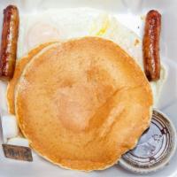 Route 2 · Two eggs, two pancake or French toast, and choice of bacon, ham or sausage.