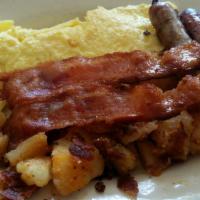 Dempsey'S Ultimate Breakfast · 2 EGGS ANY STYLE, 2 BACON, 2 SAUSAGE, HOMEFRIES, CHOICE OF TOAST & CHOICE PANCAKES OR FRENCH...