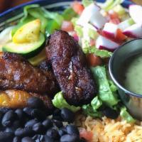 Amazonia Bowl · [Vegan] Fried sweet plantains & vegetables with black beans, pico de gallo, guacamole and ra...