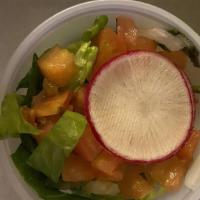 Salad Side · [Vegan] [GF] Lettuce, Pico de gallo and radish.