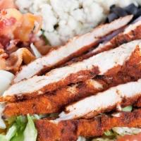 Buffalo Chicken Salad · Garden salad topped with Buffalo grilled chicken and bleu cheese crumbles.