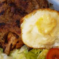 Grilled Pork-Chop · Served with fried egg, steamed rice and house salad.