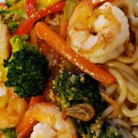 Shrimp Stir Fried Noodle · Thick round rice noodles with shrimp and vegetables, stir fried in a special house sauce and...