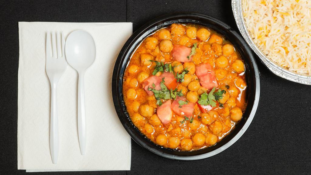 Chana Masala · Chickpeas cooked in a special blend of traditional spices.