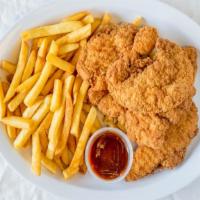 Chicken Fingers · Breaded & fried chicken strips. add a dipping sauce for an additional charge.
