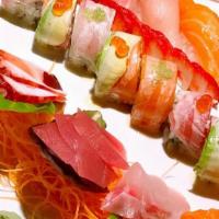 Sushi And Sashimi Combo · 10 Pieces of chef chosen sushi and 10 pieces of sashimi with chef's maki.