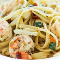 Shrimp Linguine · Sauteed shrimp, linguine, Alfredo sauce, parmesan cheese.