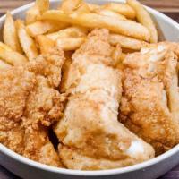 Fish & Chips · Fresh cod filet seasoned and fried to a golden crisp.