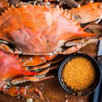 Blue Crab Boil · 6 male crabs, corn, broccoli, Happy Claws' Cajun butter sauce.