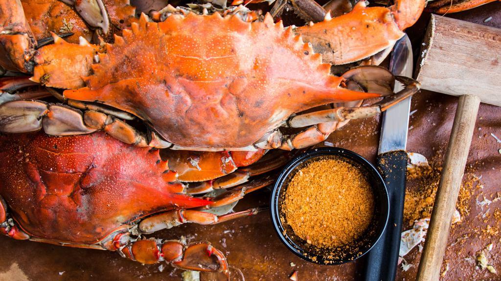 Blue Crab Boil · 6 male crabs, corn, broccoli, Happy Claws' Cajun butter sauce.