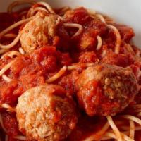 Spaghetti & Meatballs · Marinara and meatballs served over spaghetti.
