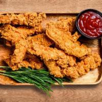 Fried Chicken Strips (8 Pcs) · 8 pcs of Succulent chicken tenders, breaded and batter-fried golden with choice of sauce com...