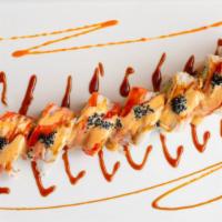Sr17. Black Dragon Roll · Shrimp tempura, avocado, top with crabmeat, black tobiko.