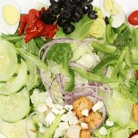 Cobb Salad · Lettuce, tomato, onion, cucumber, roasted pepper, crouton, avocado, bacon, egg & grilled chi...