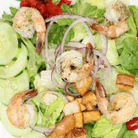 Italian Salad Grilled Shrimp · Lettuce, tomato, onion, cucumber, roasted pepper & crouton with grilled shrimp.