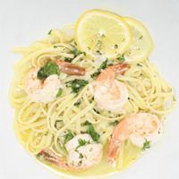 Shrimp Scampi · Sautéed shrimp with garlic in a white wine sauce.