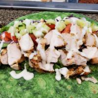 Greek Salad Wrap W/ Chicken · Grilled Chicken,Lettuce, Tomato, Cucumber, Red Onion, Feta Cheese Kalamata Olives & Greek Dr...