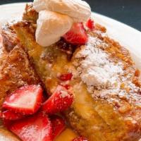 Stuffed French Toast · Brioche French Toast Rolled in Corn Flakes, Stuffed with Orange Mascarpone Cream Cheese and ...