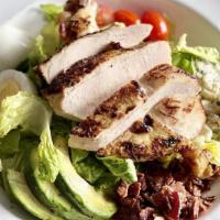 Cobb Salad · Romaine Lettuce, Roasted Chicken, Bacon, Hard-Boiled Eggs, Cherry Tomatoes, 
Avocado, Blue C...