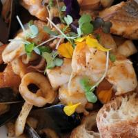 Bouillabaisse Stew  · Mussel, Shrimp, Calamari, Fish of the day, Fennel, Yukon Potato, Country Bread