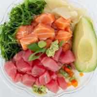 The Atlantic · Salmon (raw) & Tuna (raw) served with your choice of base, Edamame, Carrot, Green Onion, Cuc...
