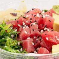 Wasabi Tuna · Tuna (raw) served with your choice of base, Edamame, Cucumber, Red Cabbage, Seaweed Salad, P...