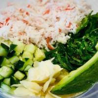 Cali Roll Bowl · Crab Salad served with your choice of Base, Cucumber, Seaweed Salad, Pickled Ginger, Wasabi ...