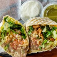 Burritos · Cheese, lettuce, choice of meat, pico de gallo, rice and beans.