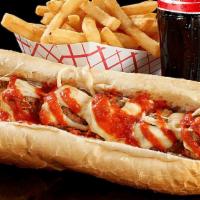 Meatball With Cheese Sub · Generous sized beef meatballs, provolone cheese & marinara sauce