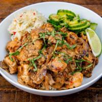 Peanut Chicken Satay Bowl · Marinated chicken with peppers & onions, roasted mushrooms, chili-dusted pineapple, marinate...