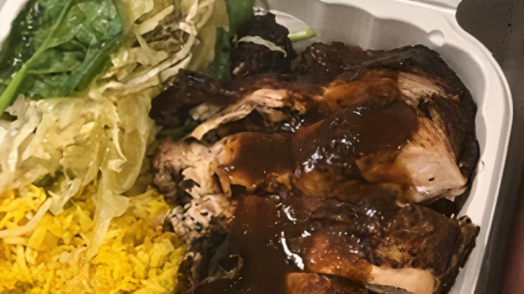 Jerk Or Jerk Que Chicken Platter · Jerk chicken/ jerk que chicken should come with a dark or white meat option as well. White meat is for an additional charge.