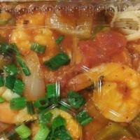 Shrimp Fra Diavolo · Pieces of shrimp are sauteed with olive oil, white wines, peppers, onions and fresh basils i...