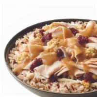 Thanksgiving Toasted Bowl Large · Hand-sliced Turkey Breast, Stuffing, Cranberry Sauce & Mayo. Served over our Rice & Grains B...