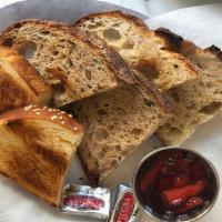 Bread & Butter · Toasted housemade bread served with butter and housemade jam.. Contains: Wheat, Dairy, Egg, ...