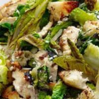 Chicken Caesar · chopped romaine, grilled chicken, parmesan cheese croutons.