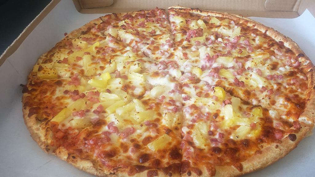 Hawaiian Pizza · Chopped ham, pineapple and mozzarella cheese.